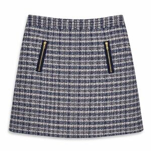 LOFT Blue and White Plaid Tweed Mini Skirt (070)